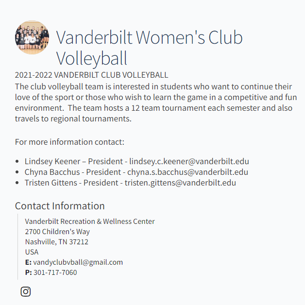 Woman Organization in Tennessee - Vanderbilt Women's Club Volleyball