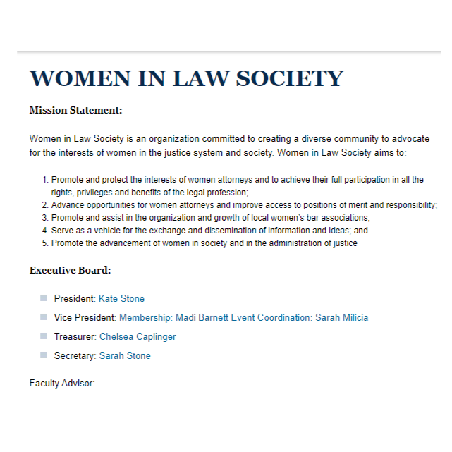 Female Non Profit Organization in Pennsylvania - Women in Law Society at Drexel Kline Law